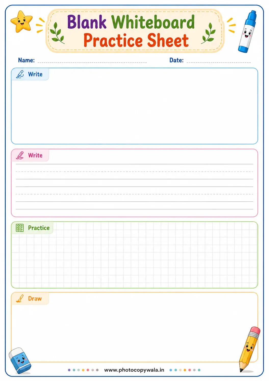 Blank Whiteboard Practice Sheet for Kids PDF preview