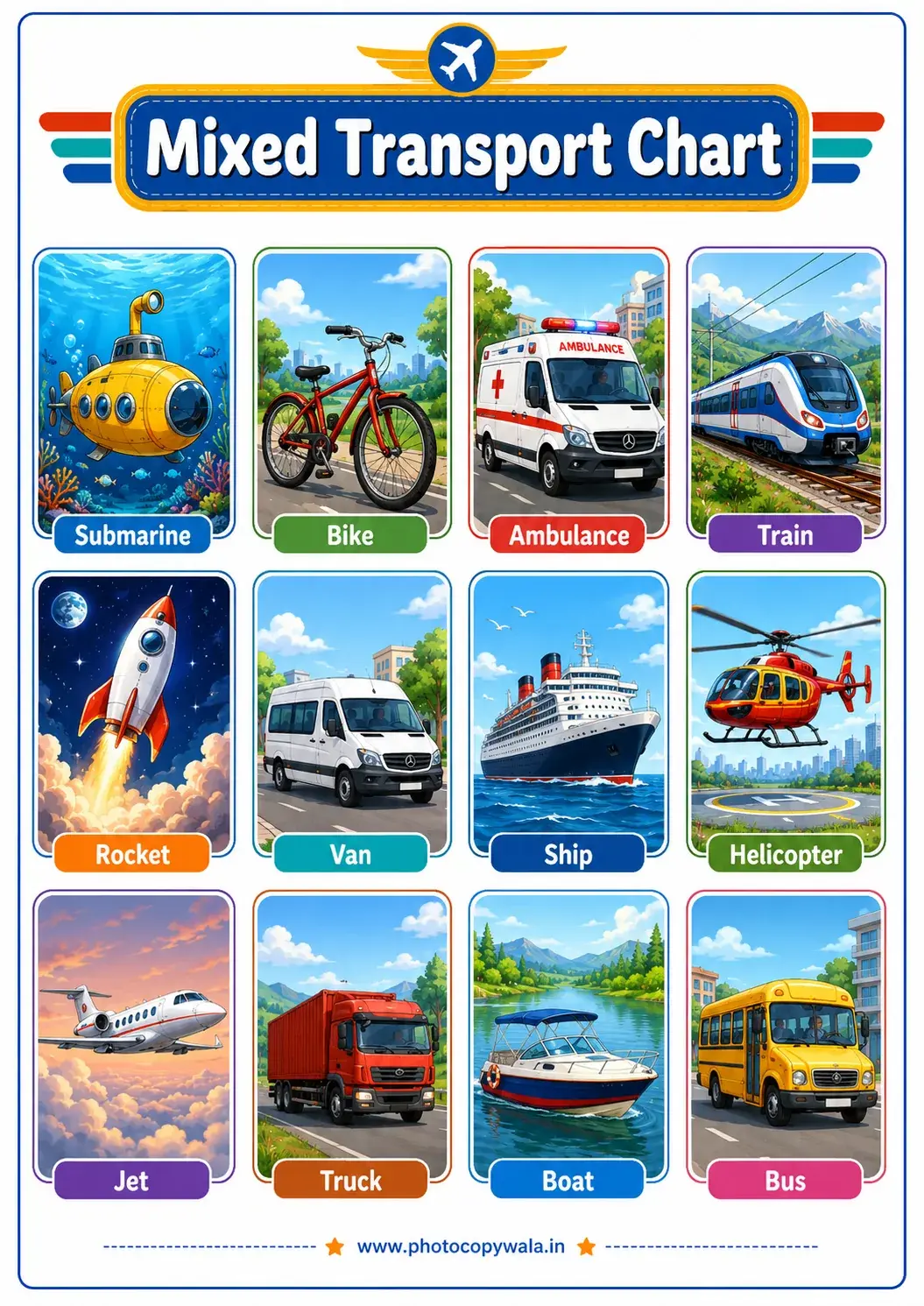 Mixed Transport Chart for Kids PDF preview
