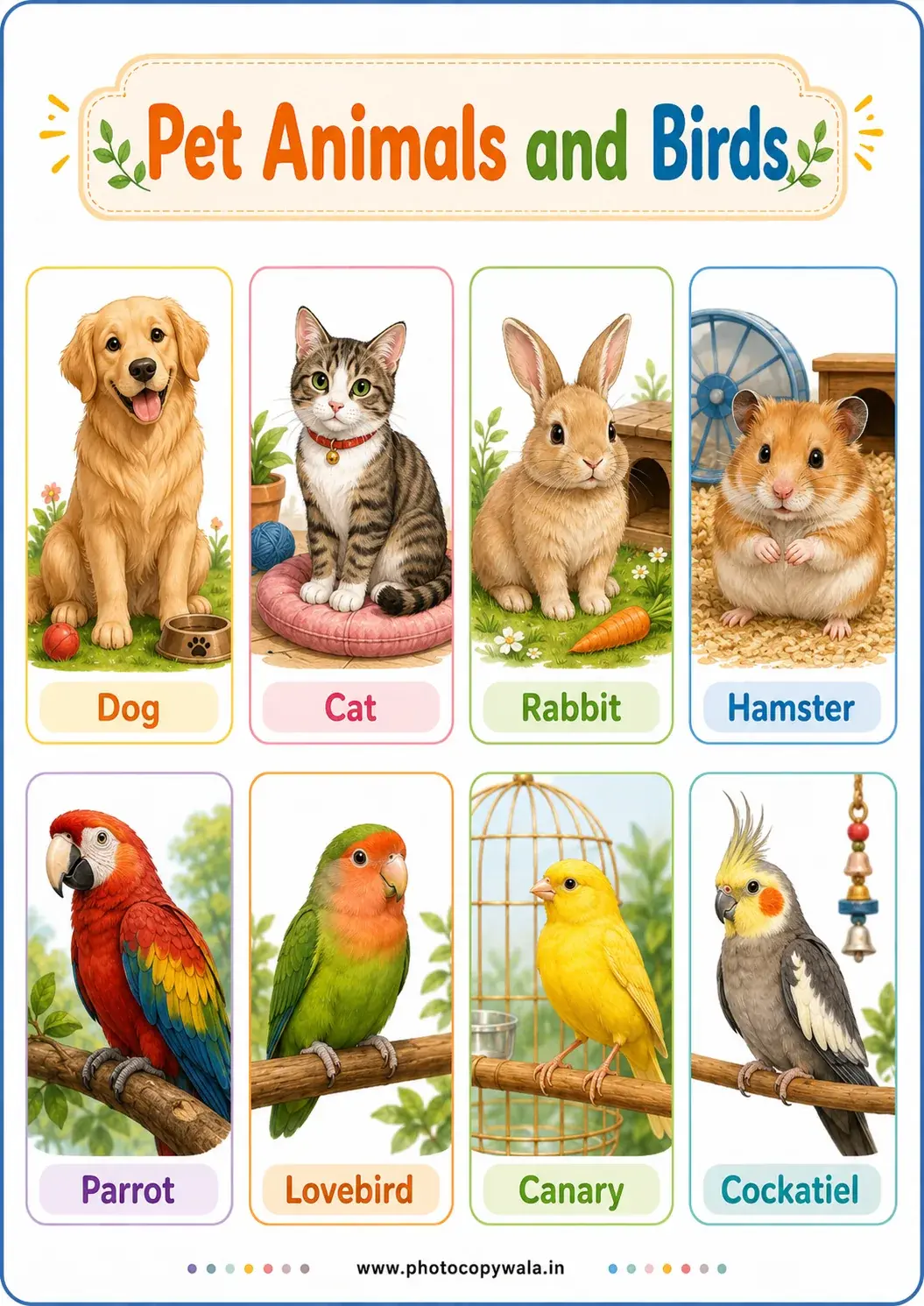 Pet Animals and Birds Chart for Kids PDF preview