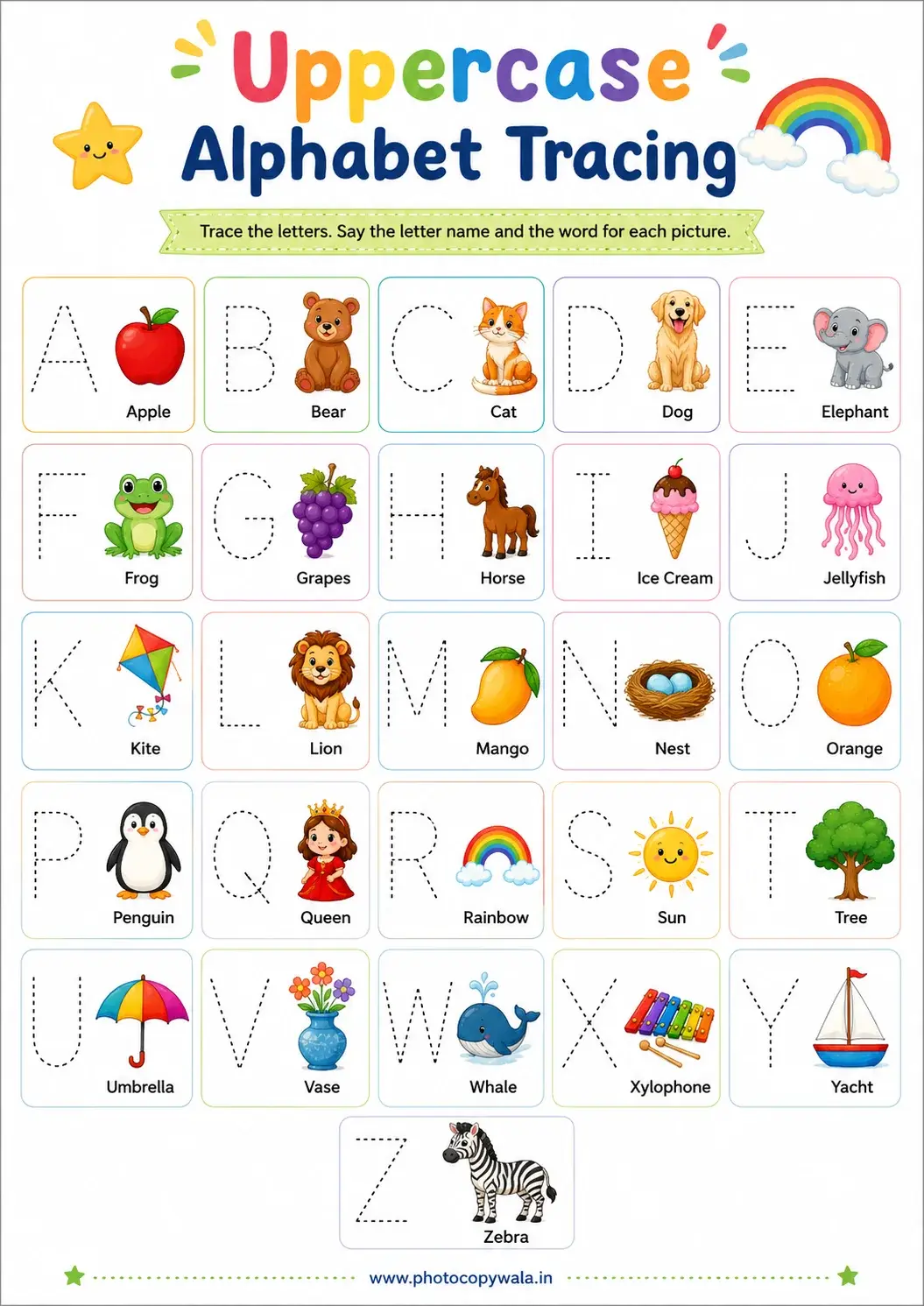 Uppercase Alphabet Tracing Worksheet PDF preview