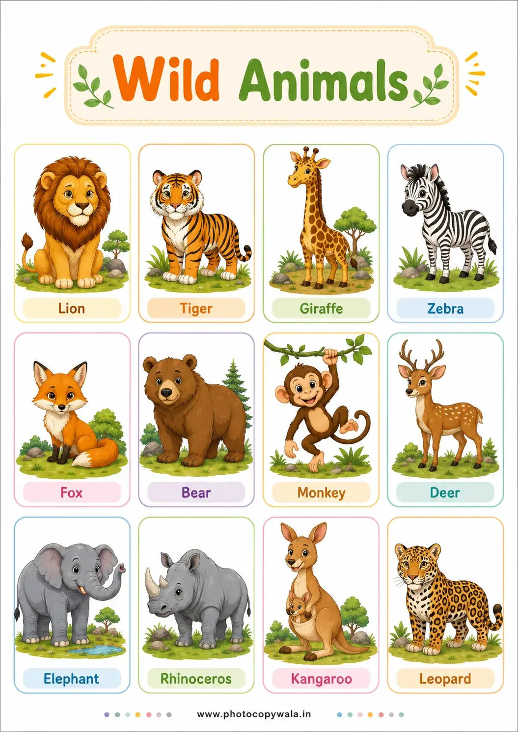Wild Animals Chart for Kids PDF preview