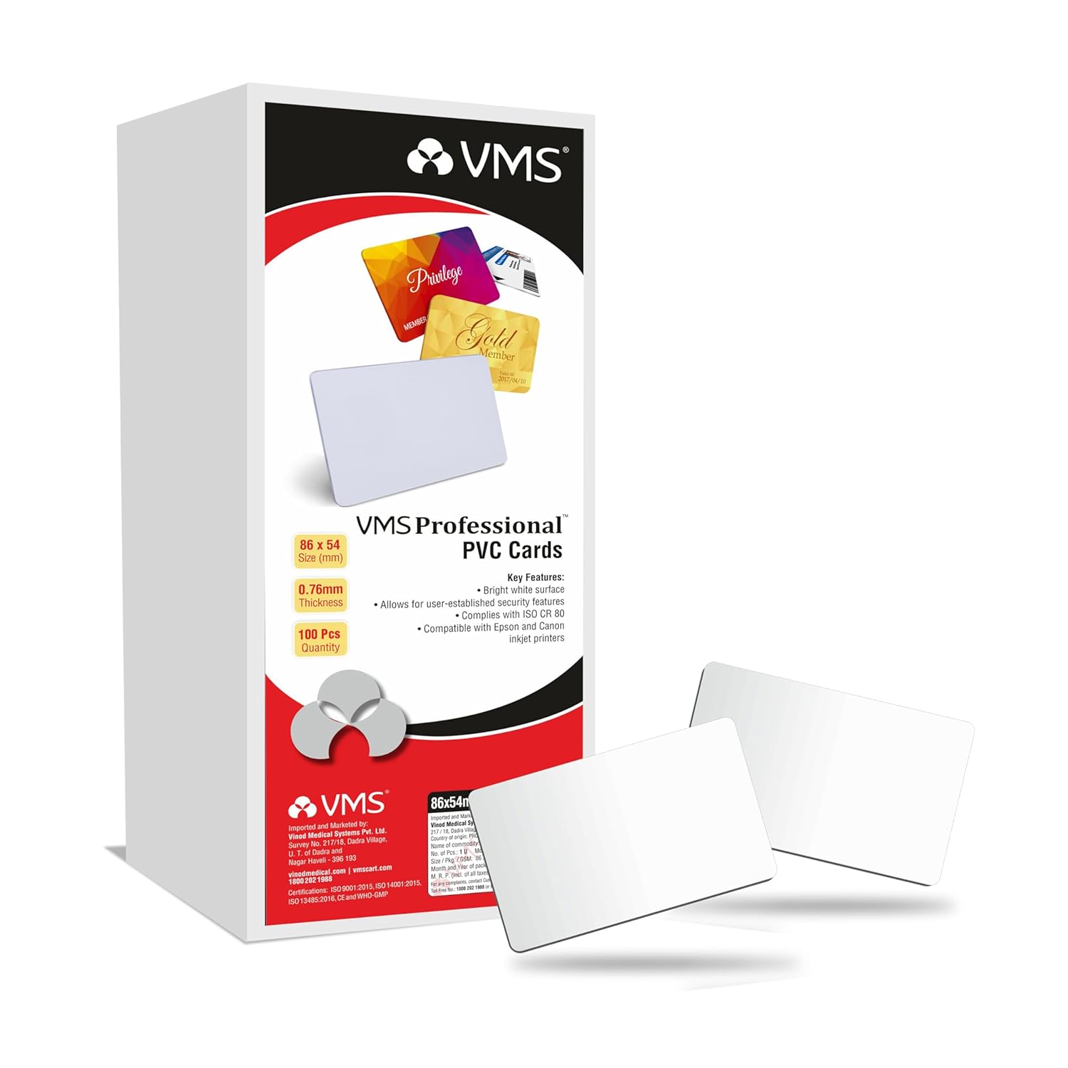 VMS Professional Blank PVC Contact IC/Smart Card (100 Cards)